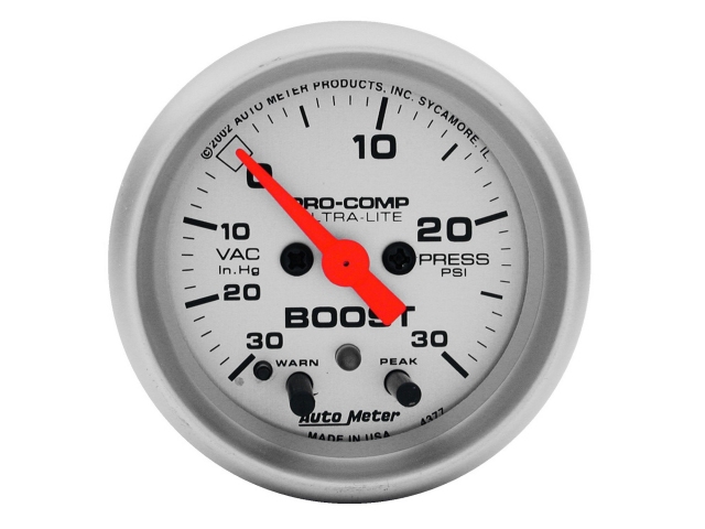 Auto Meter PRO-COMP ULTRA-LITE Digital Stepper Motor Gauge, 2-1/16", Vacuum/Boost w/ Peak Memory & Warning (30 In. Hg./15 PSI)