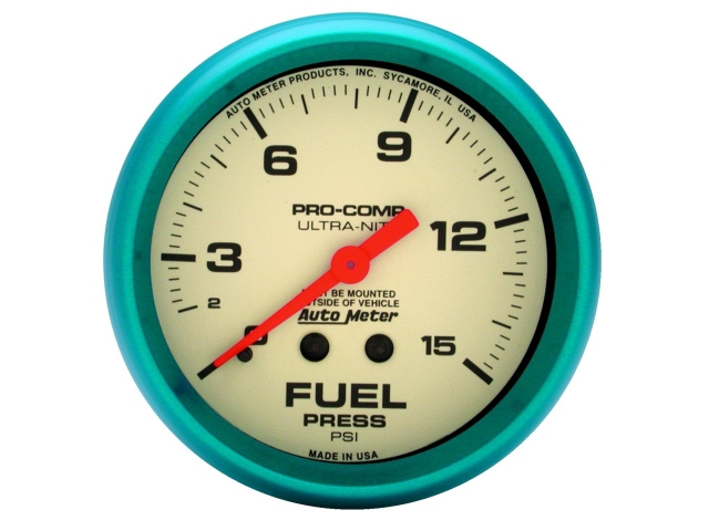Auto Meter PRO-COMP ULTRA-NITE Mechanical Gauge, 2-5/8", Fuel Pressure (0-15 PSI)