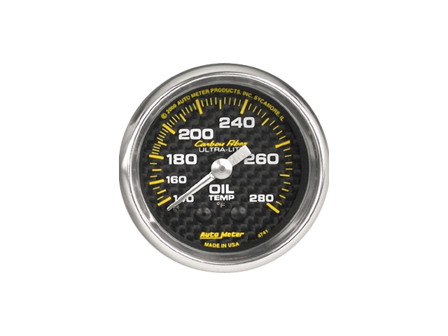 Auto Meter Carbon Fiber ULTRA-LITE Mechanical Gauge, 2-1/16", Oil Temperature (140-280 F) - Click Image to Close