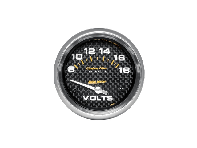Auto Meter Carbon Fiber ULTRA-LITE Air-Core Gauge, 2-5/8", Voltmeter (8-18 Volts)