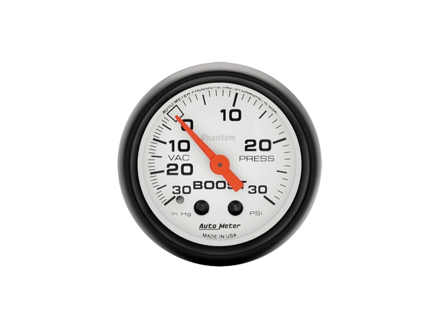 Auto Meter Phantom Mechanical, 2-1/16", Vacuum/Boost (30 in Hg.-Vac./30 PSI)