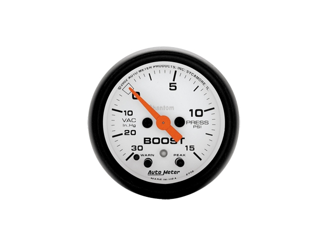 Auto Meter Phantom Digital Stepper Motor Gauge, 2-1/16", Vacuum/Boost w/ Peak Memory & Warning (30 In Hg.-Vac./15 PSI)