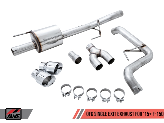 AWE-TUNING 0 FG Single Exit Exhaust w/ 4.5" Chrome Silver Tips (2015-2020 F-150 2.7L, 3.5L EcoBoost & 5.0L COYOTE)