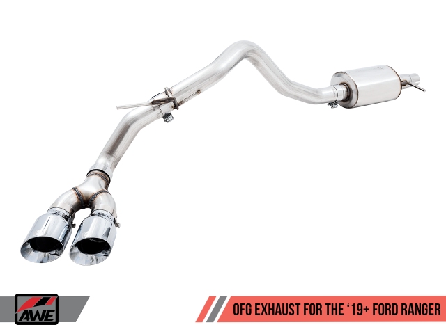AWE-TUNING 0FG Exhaust & BashGuard w/ Dual Chrome Silver Tips (2019-2020 Ranger 2.3L EcoBoost) - Click Image to Close
