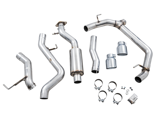 AWE-TUNING 0 FG Dual Split Rear Exit Exhaust w/ BashGuard & Dual 4.5" Chrome Silver Tip (2021-2022 Ford Bronco)