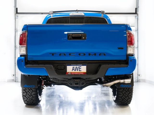 AWE-TUNING 0FG Dual Exit Exhaust w/ Dual Chrome Silver Tips (2016-2023 Toyota Tacoma 3.5L V6) - Click Image to Close