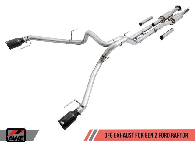 AWE-TUNING 0 FG Resonated Cat-Back Exhaust w/ Diamond Black Tips (2017-2020 F-150 Raptor) - Click Image to Close