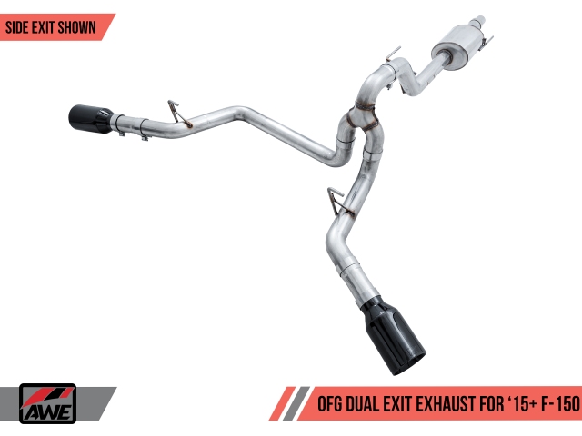 AWE-TUNING 0 FG Dual Exit Exhaust w/ 5" Diamond Black Tips (2015-2020 F-150 2.7L, 3.5L EcoBoost & 5.0L COYOTE)
