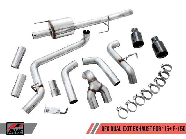 AWE-TUNING 0 FG Dual Exit Exhaust w/ 5" Diamond Black Tips (2015-2020 F-150 2.7L, 3.5L EcoBoost & 5.0L COYOTE)