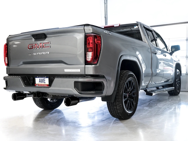 AWE-TUNING 0FG Split Rear Exit Cat-Back Exhaust w/ Dual Diamond Black Tips (2019-2023 Silverado & Sierra 1500 5.3L V8)