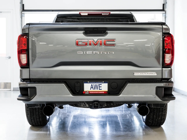 AWE-TUNING 0FG Split Rear Exit Cat-Back Exhaust w/ Dual Diamond Black Tips (2019-2023 Silverado & Sierra 1500 5.3L V8)