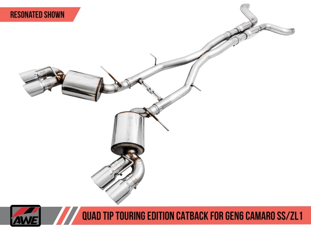 AWE-TUNING TOURING EDITION Resonated Cat-Back Exhaust w/ Quad Outlet Chrome Silver Tips (2016-2020 Camaro SS & ZL1)