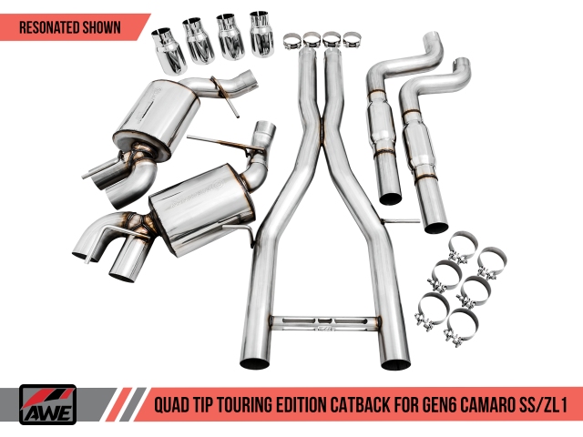 AWE-TUNING TOURING EDITION Resonated Cat-Back Exhaust w/ Quad Outlet Chrome Silver Tips (2016-2020 Camaro SS & ZL1)