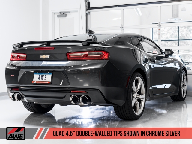 AWE-TUNING TOURING EDITION Resonated Cat-Back Exhaust w/ Quad Outlet Chrome Silver Tips (2016-2020 Camaro SS & ZL1)