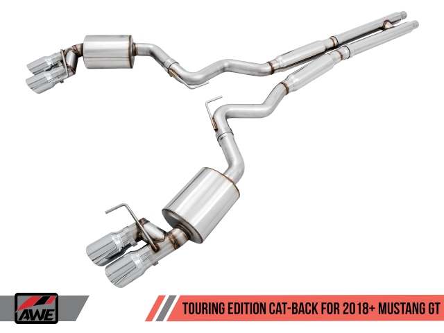 AWE-TUNING TOURING EDITION Cat-Back Exhaust w/ Quad Chrome Silver Tips (2018-2020 Mustang GT)