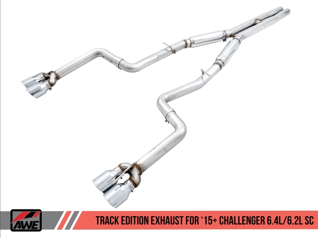 AWE-TUNING TRACK EDITION Cat-Back Exhaust w/ Quad Chrome Silver Tips (2015-2020 Challenger SRT 392, R/T Scat Pack, SRT Hellcat & SRT Demon) - Click Image to Close