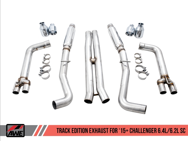 AWE-TUNING TRACK EDITION Cat-Back Exhaust w/ Quad Chrome Silver Tips (2015-2020 Challenger SRT 392, R/T Scat Pack, SRT Hellcat & SRT Demon) - Click Image to Close