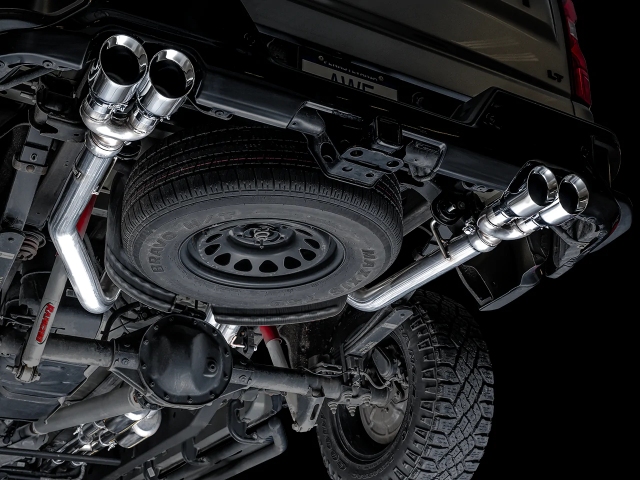 AWE-TUNING 0FG Split Rear Exit Cat-Back Exhaust w/ Quad Chrome Silver Tips (2019-2023 Silverado & Sierra 1500 6.2L V8)