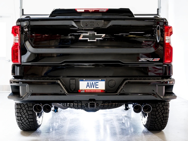 AWE-TUNING 0FG Cat-Back Exhaust w/ Quad Chrome Silver Tips (2022-2023 Silverado 1500 ZR2 & Sierra 1500 AT4X) - Click Image to Close