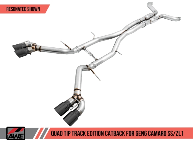 AWE-TUNING TRACK EDITION Resonated Cat-Back Exhaust w/ Quad Outlet Diamond Black Tips (2016-2020 Camaro SS & ZL1)