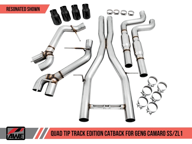 AWE-TUNING TRACK EDITION Resonated Cat-Back Exhaust w/ Quad Outlet Diamond Black Tips (2016-2020 Camaro SS & ZL1)