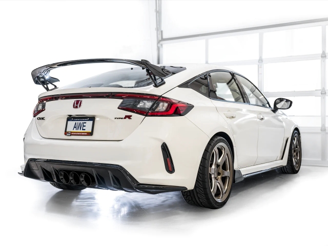 AWE-TUNING TOURING EDITION Cat-Back Exhaust w/ Triple Diamond Black Tips (2023-2024 Honda Civic Type R) - Click Image to Close