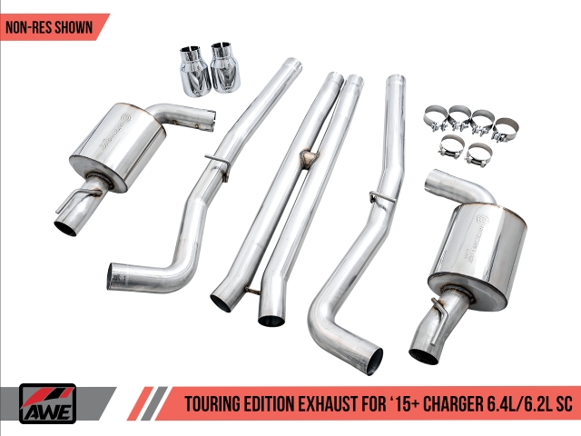 AWE-TUNING TOURING EDITION Non-Resonated Cat-Back Exhaust w/ Chrome Silver Tips (2015-2023 Charger R/T Scat Pack, SRT 392 & SRT Hellcat)