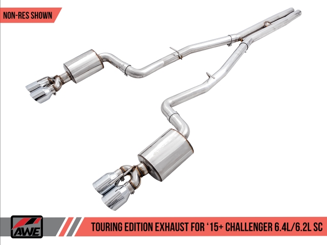 AWE-TUNING TOURING EDITION Non-Resonated Cat-Back Exhaust w/ Quad Chrome Silver Tips (2015-2020 Challenger SRT 392, R/T Scat Pack, SRT Hellcat & SRT Demon) - Click Image to Close