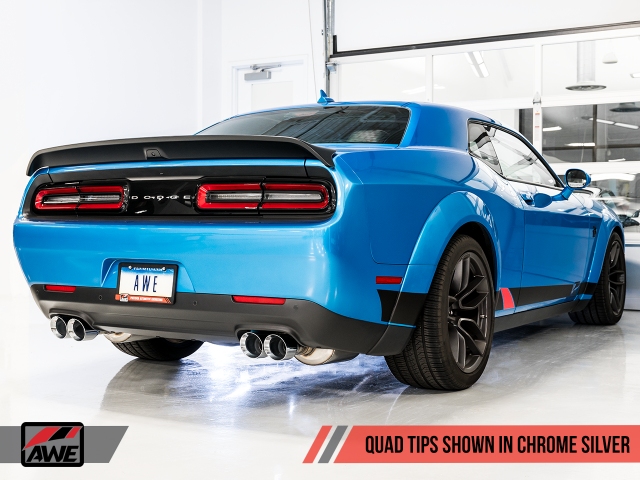 AWE-TUNING TOURING EDITION Non-Resonated Cat-Back Exhaust w/ Quad Chrome Silver Tips (2015-2020 Challenger SRT 392, R/T Scat Pack, SRT Hellcat & SRT Demon)