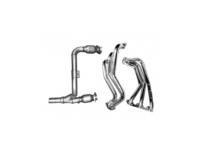 BBK 1-5/8" Long Tube Headers & High Flow Mid Pipe w/ Catalytic Converters, Polished Ceramic (2007-2011 Wrangler JK) - Click Image to Close