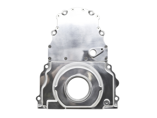CFR Aluminum Two-Piece Timing Chain Cover w/ Cam Sensor Hole, Polished (GM LS) - Click Image to Close