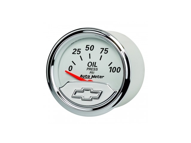 Auto Meter Chevrolet Vintage Air-Core Gauge, 2-1/16", Oil Pressure (0-100 PSI) - Click Image to Close