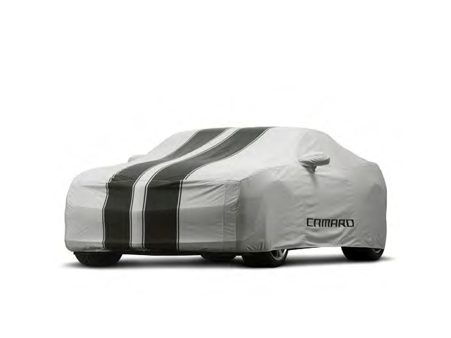 Chevrolet PERFORMANCE Vehicle Cover [Outdoor - Gray with Black Stripes, Camaro Logo - Coupe] (2010-2015 Camaro)