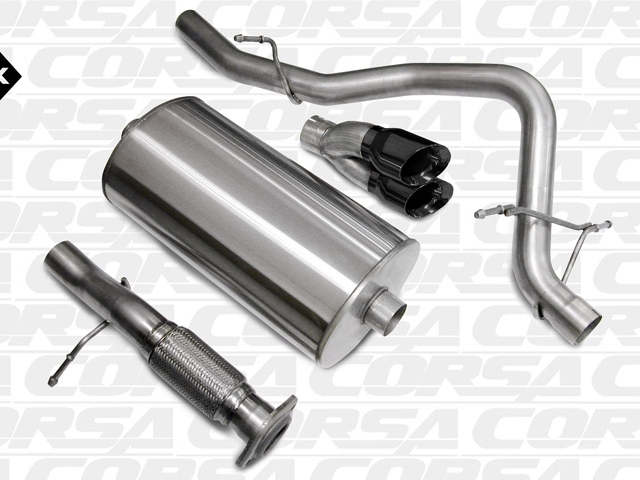 CORSA SPORT 3.0" Single Rear Exit Cat-Back Exhaust w/ Twin 4.0" Black PVD Tips (2007-2008 Tahoe & Yukon 5.3L V8) - Click Image to Close