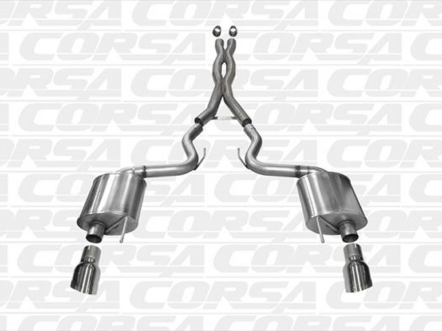 CORSA SPORT 3.0" Dual Rear Exit Cat-Back Exhaust w/ 4.5" Polished Tips (2015-2017 Mustang GT) - Click Image to Close