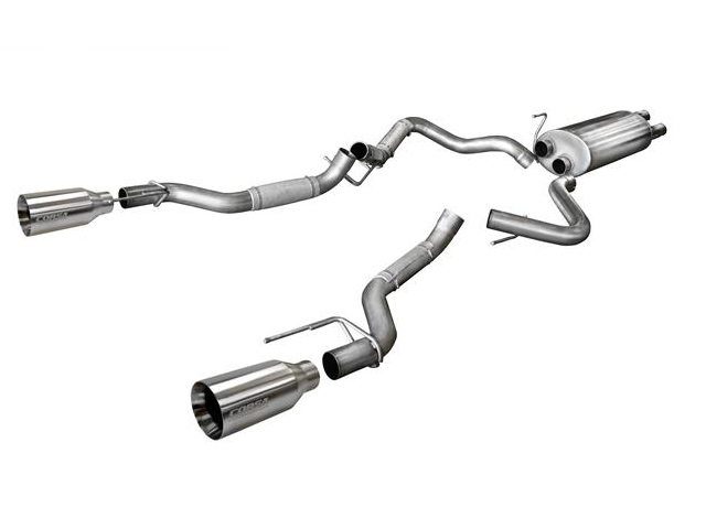 CORSA SPORT 3.0" Dual Rear Exit Cat-Back Exhaust w/ Single 5.0" Satin Polished Tips (2017-2018 F-150 Raptor 3.5L EcoBoost) - Click Image to Close