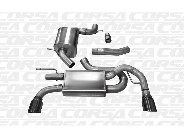 CORSA TOURING 3.0" Dual Rear Exit Cat-Back Exhaust w/ Single 4.0" Black PVD Tips (2010-2014 Golf GTI) - Click Image to Close