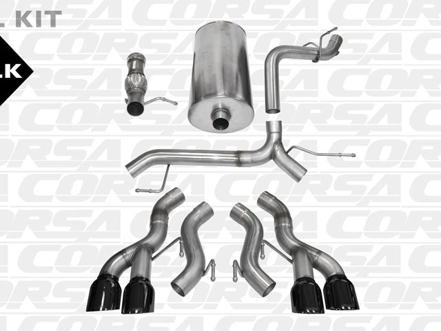 CORSA SPORT 3.0" Dual Rear Exit Cat-Back Exhaust w/ Twin 4.5" Black PVD Tips (2012-2014 Escalade DUB 6.2L V8)