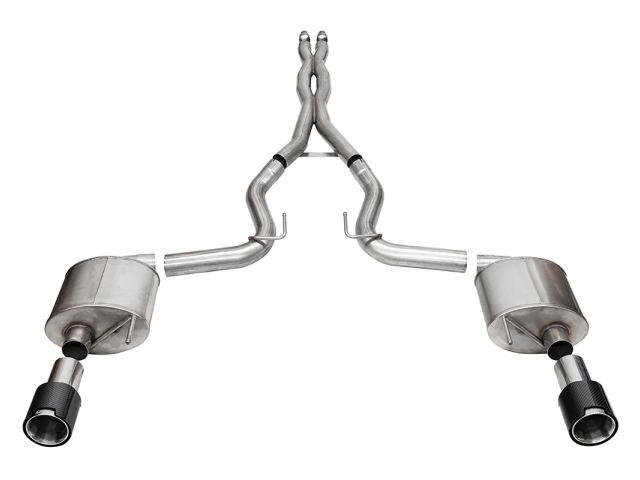 CORSA SPORT 3" Dual Rear Exit Cat-Back Exhaust w/ 4.5" Polished Carbon Fiber Tips (2024 Ford Mustang GT) - Click Image to Close