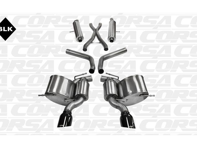 CORSA SPORT 2.75" Dual Rear Exit Cat-Back Exhaust w/ Single 4.5" Black PVD Tips (2012-2017 Grand Cherokee SRT-8) - Click Image to Close