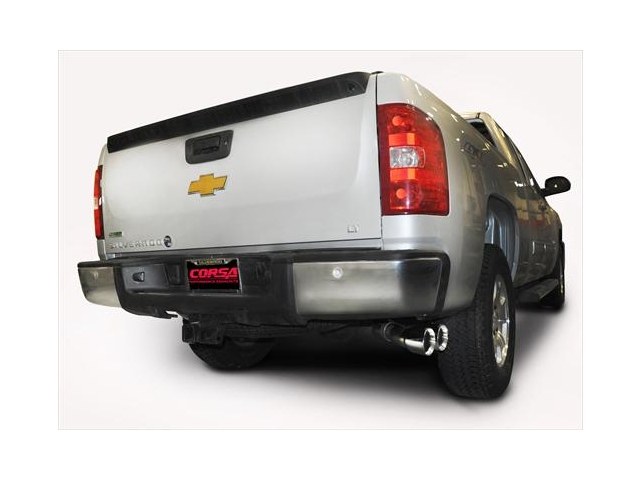 CORSA SPORT 3.0" Single Side Exit Cat-Back Exhaust w/ Twin 4.0" Polished Tips (2011-2013 Silverado & Sierra 1500 6.2L) - Click Image to Close