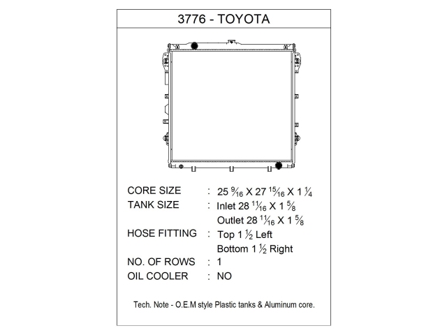 CSF 1 Row Plastic Tank Aluminum Core Radiator (2007-2020 Toyota Tundra & 2008-2022 Sequoia 5.7L V8) - Click Image to Close