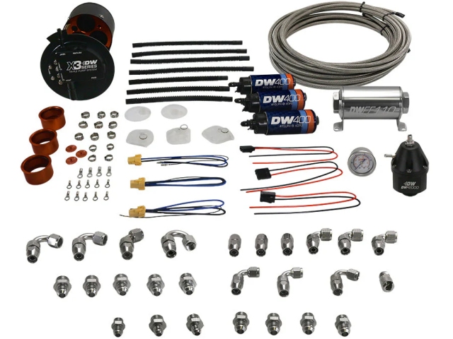 DEATSCHWERKS X3 SERIES Triple Fuel Pump Module & PTFE Plumbing Kit (2015-2024 Ford F-150 5.0L COYOTE) - Click Image to Close