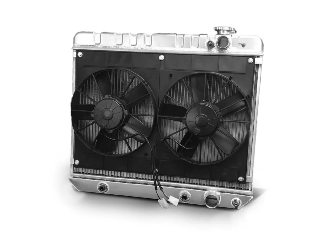 DeWitts LS MODIFIED PRO-SERIES Radiator w/ Dual 11" SPAL Fans [2 ROW | 1" TUBES | NATURAL | AUTOMATIC] (1962-1967 Chevrolet Chevy II & Nova LS)