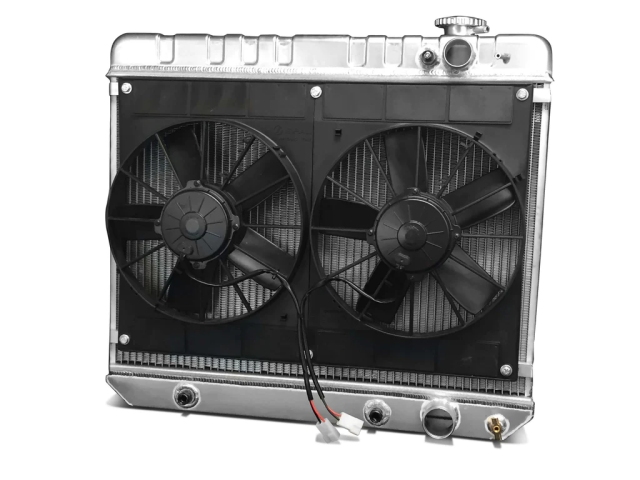 DeWitts LS MODIFIED PRO-SERIES Radiator w/ Dual 11" SPAL Fans [2 ROW | 1" TUBES | NATURAL | AUTOMATIC] (1963-1966 Chevrolet C-10 LS)