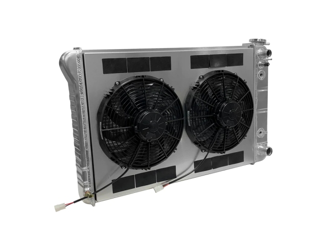 DeWitts LS MODIFIED PRO-SERIES Radiator w/ Dual 11" SPAL Fans [2 ROW | 1" TUBES | NATURAL | AUTOMATIC] (1973-1987 Chevrolet C-10 LS) - Click Image to Close