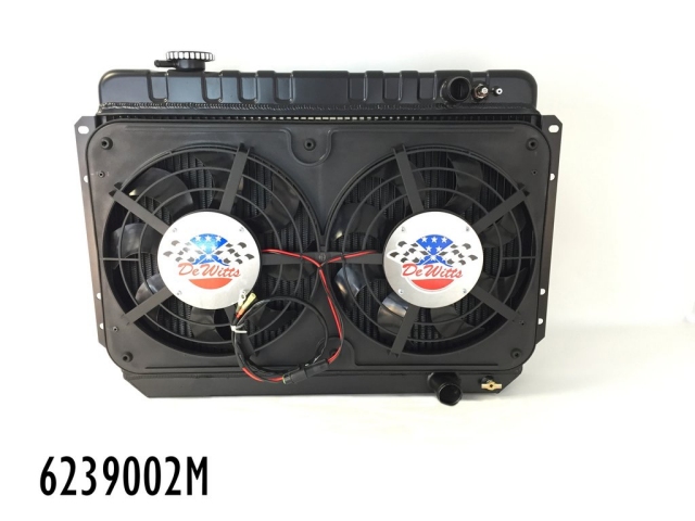 DeWitts LS MODIFIED PRO-SERIES Radiator w/ Dual 12" SPAL Fans [2 ROW | 1" TUBES | BLACK ICE | MANUAL] (1964-1967 Chevrolet Chevelle LS) - Click Image to Close