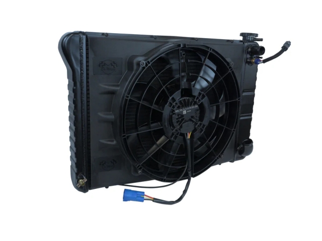 DeWitts LS MODIFIED PRO-SERIES Radiator w/ 17" SPAL Fan [2 ROW | 1" TUBES | BLACK ICE | MANUAL] (1966-1968 Chevrolet Corvette LS) - Click Image to Close