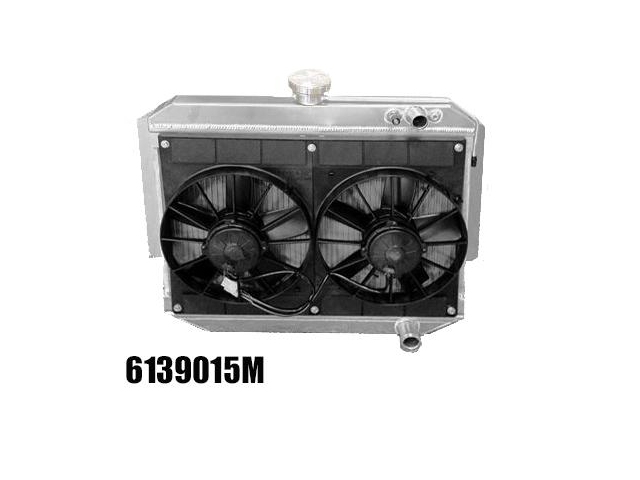 DeWitts LS MODIFIED PRO-SERIES Radiator w/ Dual 11" SPAL Fans [2 ROW | 1" TUBES | NATURAL | MANUAL] (1959-1964 Chevrolet Impala LS)