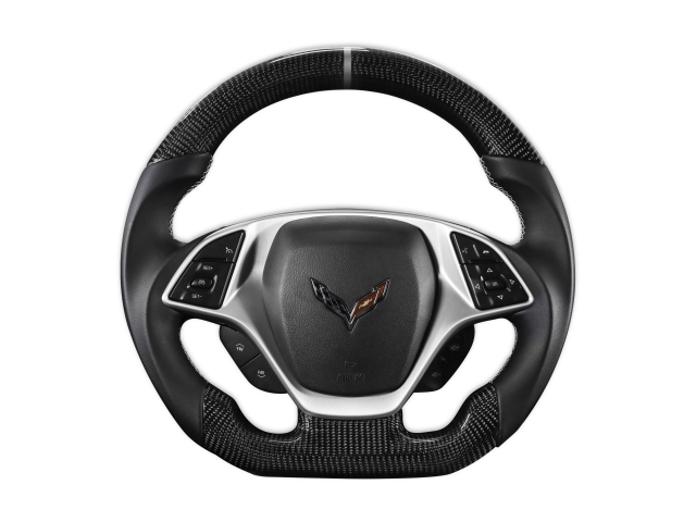 DRAKE Steering Wheel, Carbon Fiber w/ Leather Grips (2014-2019 Chevrolet Corvette) - Click Image to Close